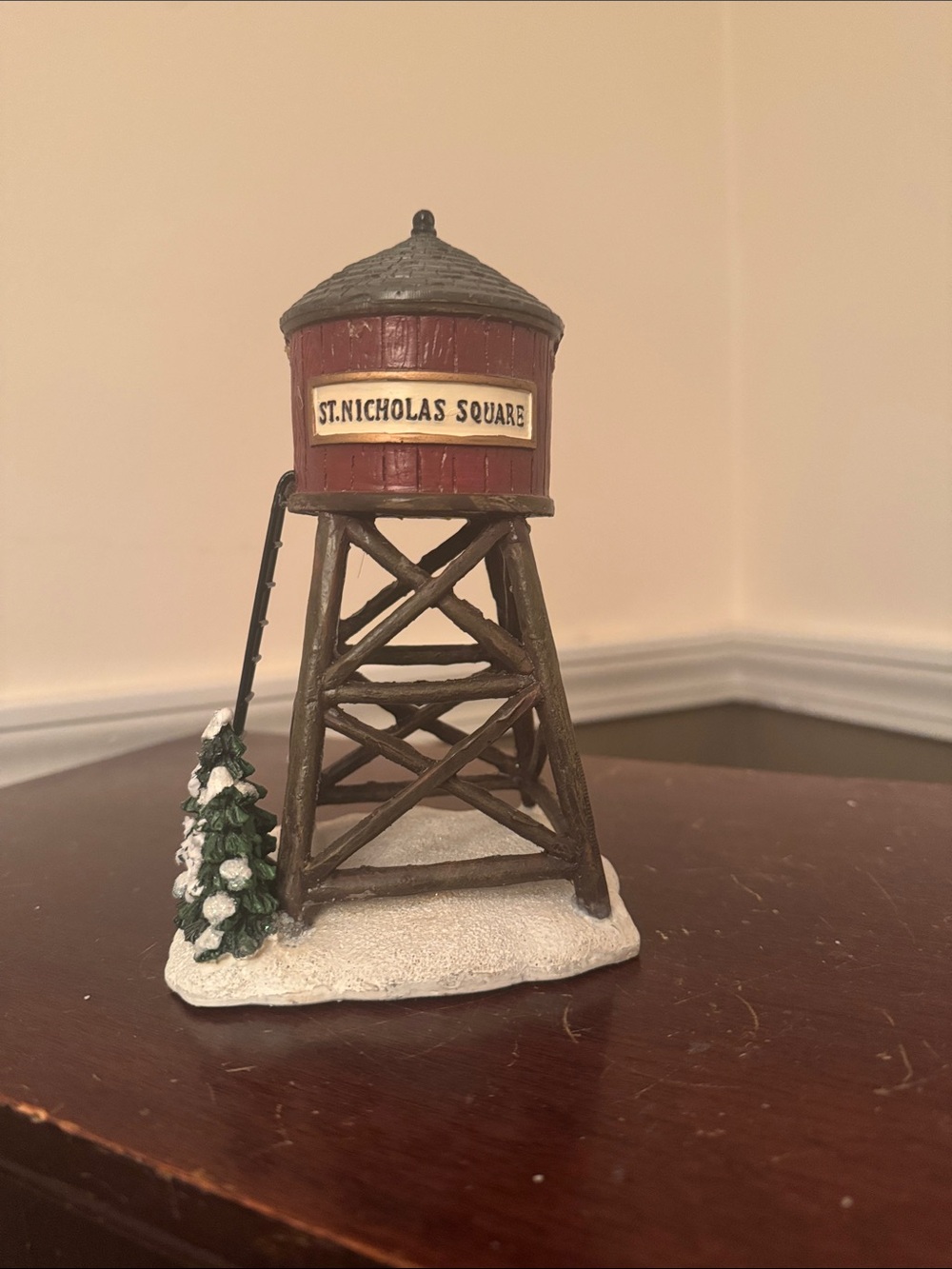 St. Nicholas Square Red and Green Holiday Water Tower Figurine